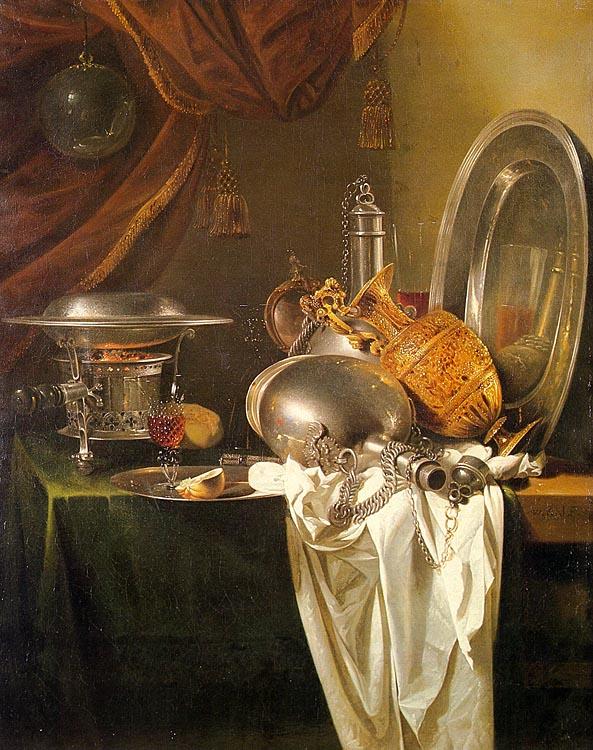Willem Kalf Still Life with Chafing Dish, Pewter, Gold, Silver and Glassware Sweden oil painting art